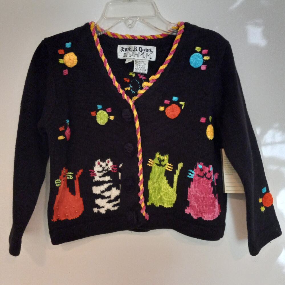 Girls' Black Jack B. Quick Cat Cardigan Sweater Size 4 NWT